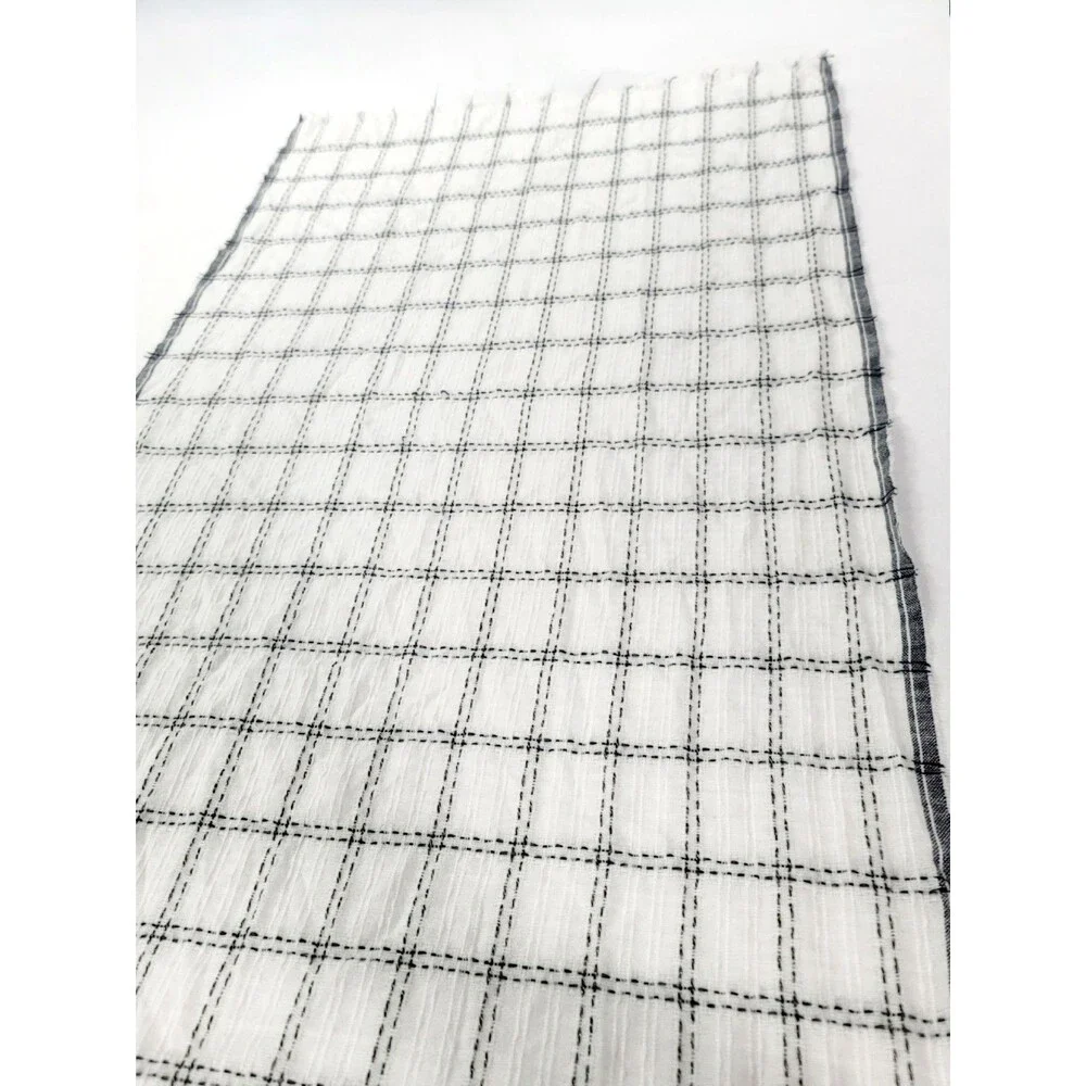 Ann Taylor Fringed Blanket Scarf White Black Plaid Gold Accents 80x27 NWT $70